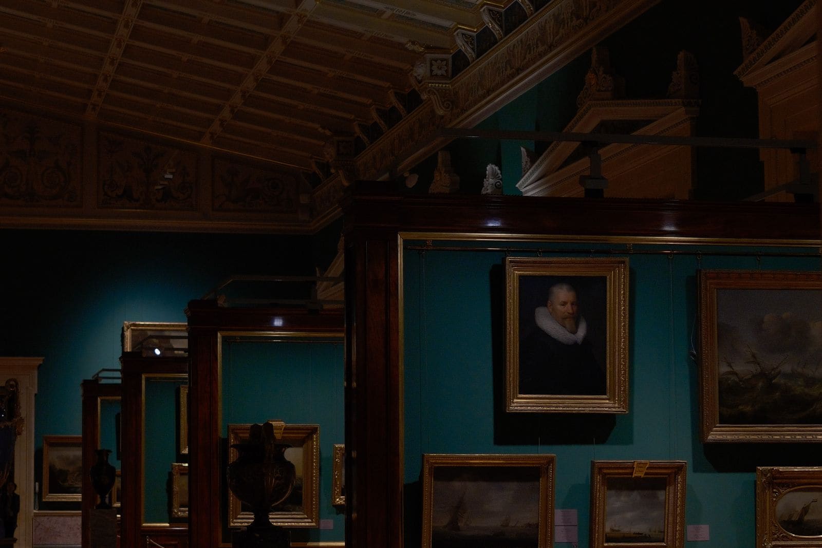 Paintings on display in an art gallery
