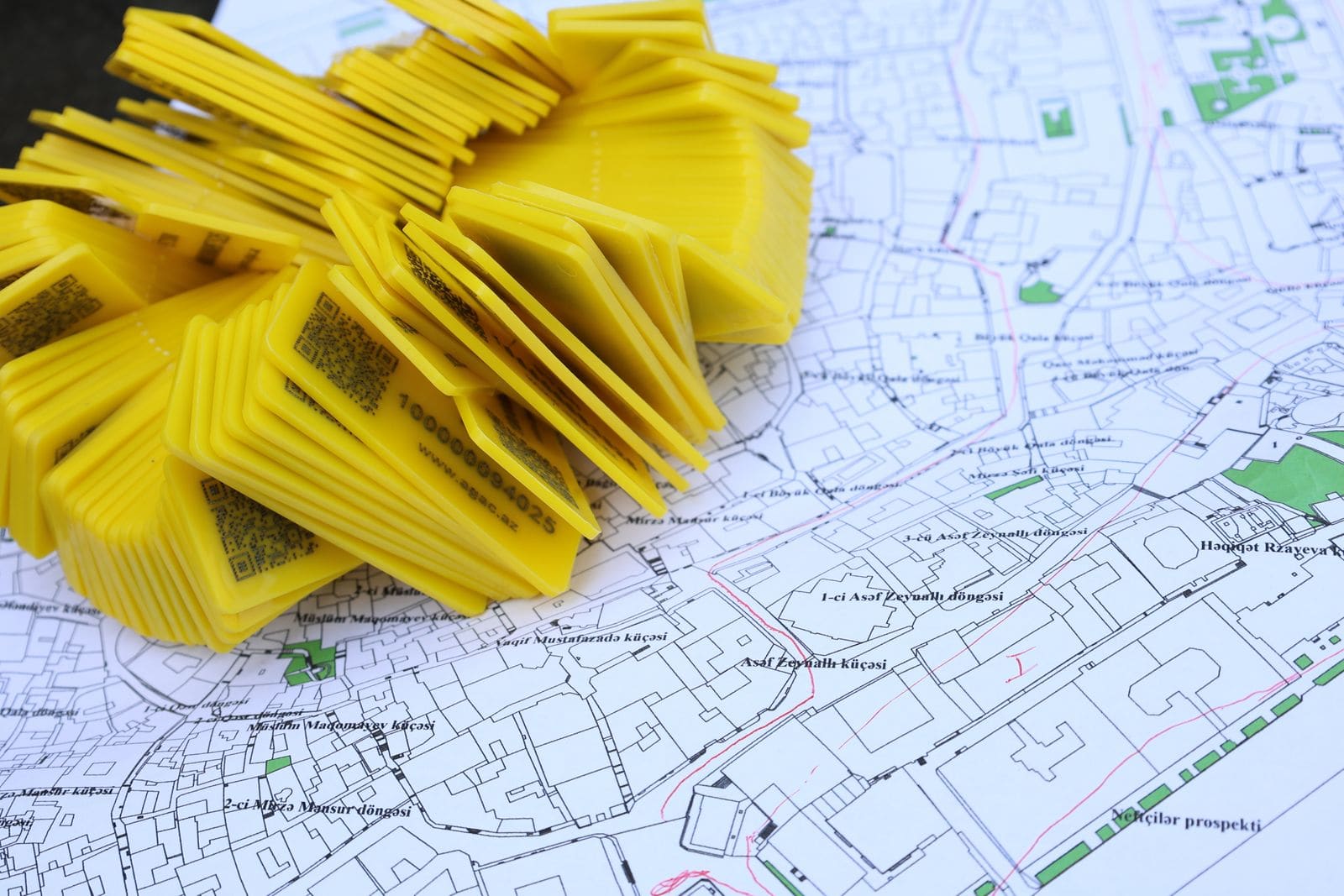 Location pins on a street map