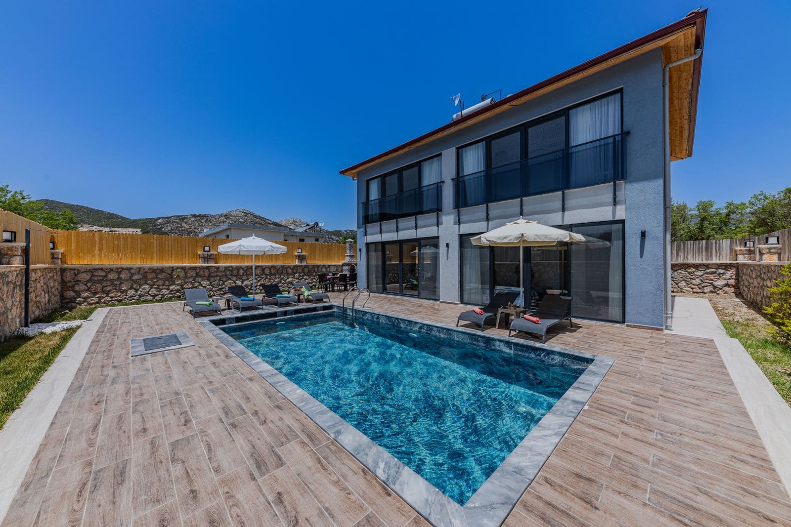 A modern home with a private swimming pool
