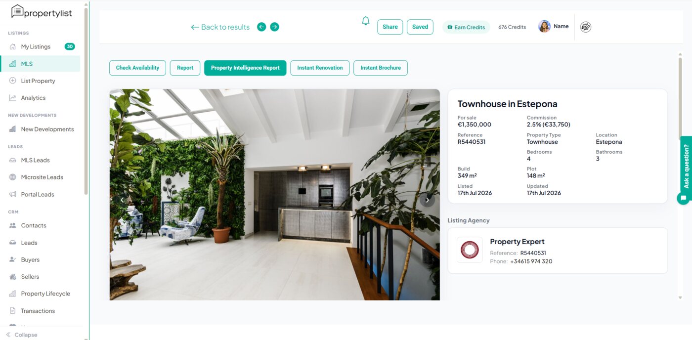 El bot&oacute;n Property Intelligence Report en un anuncio del MLS