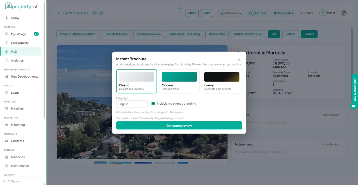 El selector de diseño del folleto con los temas disponibles