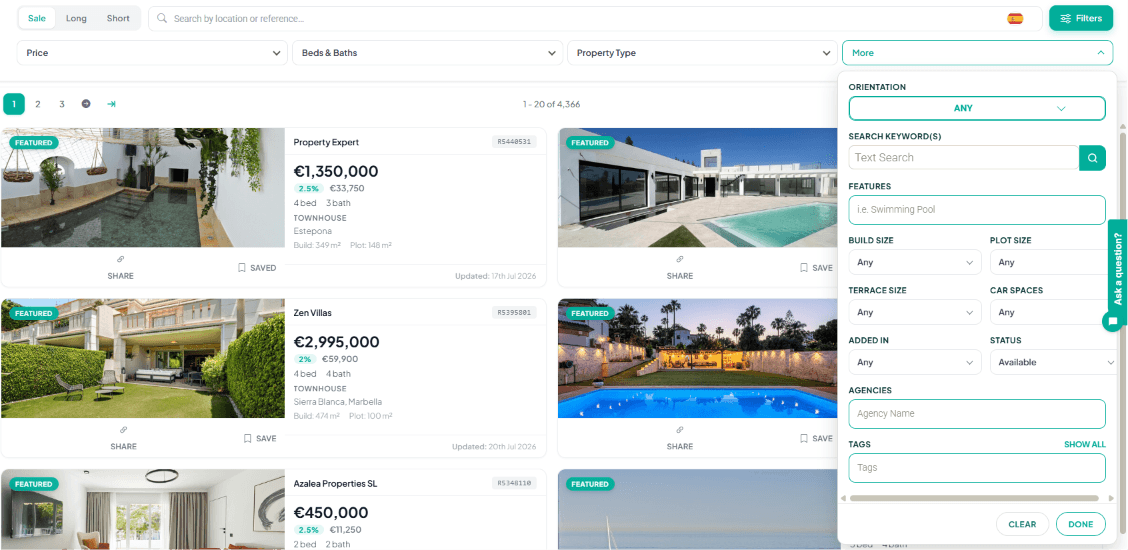 MLS search results with the More filters panel open