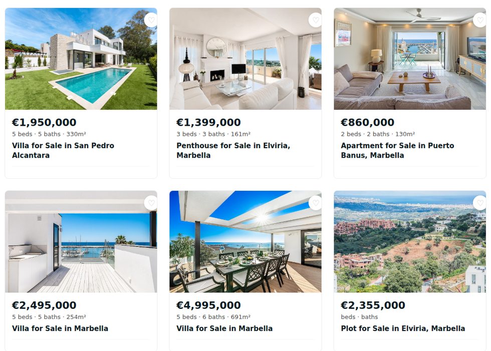 Live property listings on the PropertyList public portal - villas and apartments for sale in Marbella