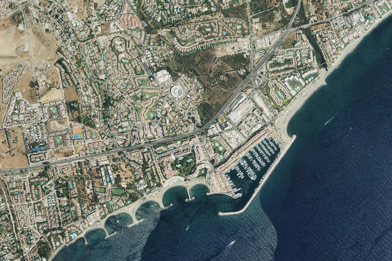 Puerto Banús from the air in 2022