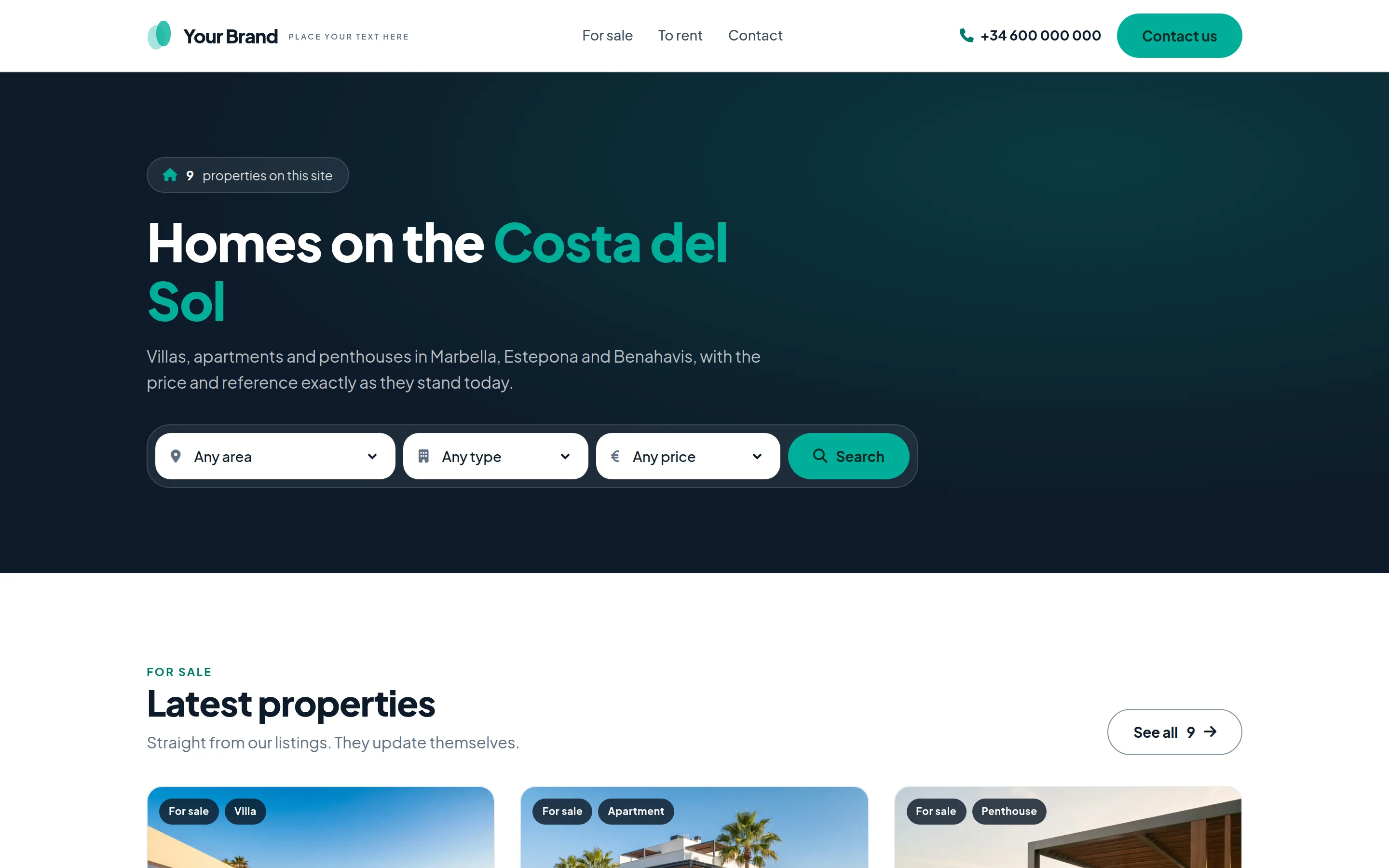 Marina template, home page on a desktop screen