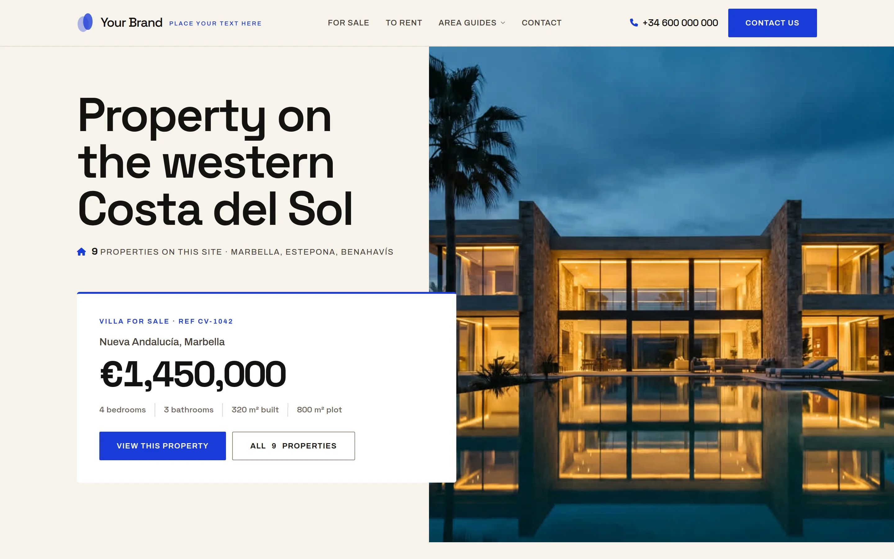 Puerto template, home page on a desktop screen
