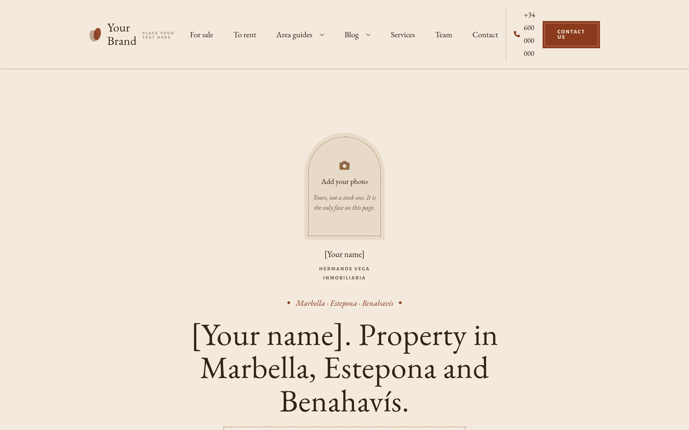 Cortijo template, home page on a desktop screen
