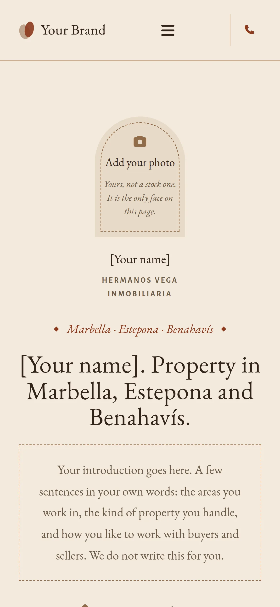 Cortijo template on a phone