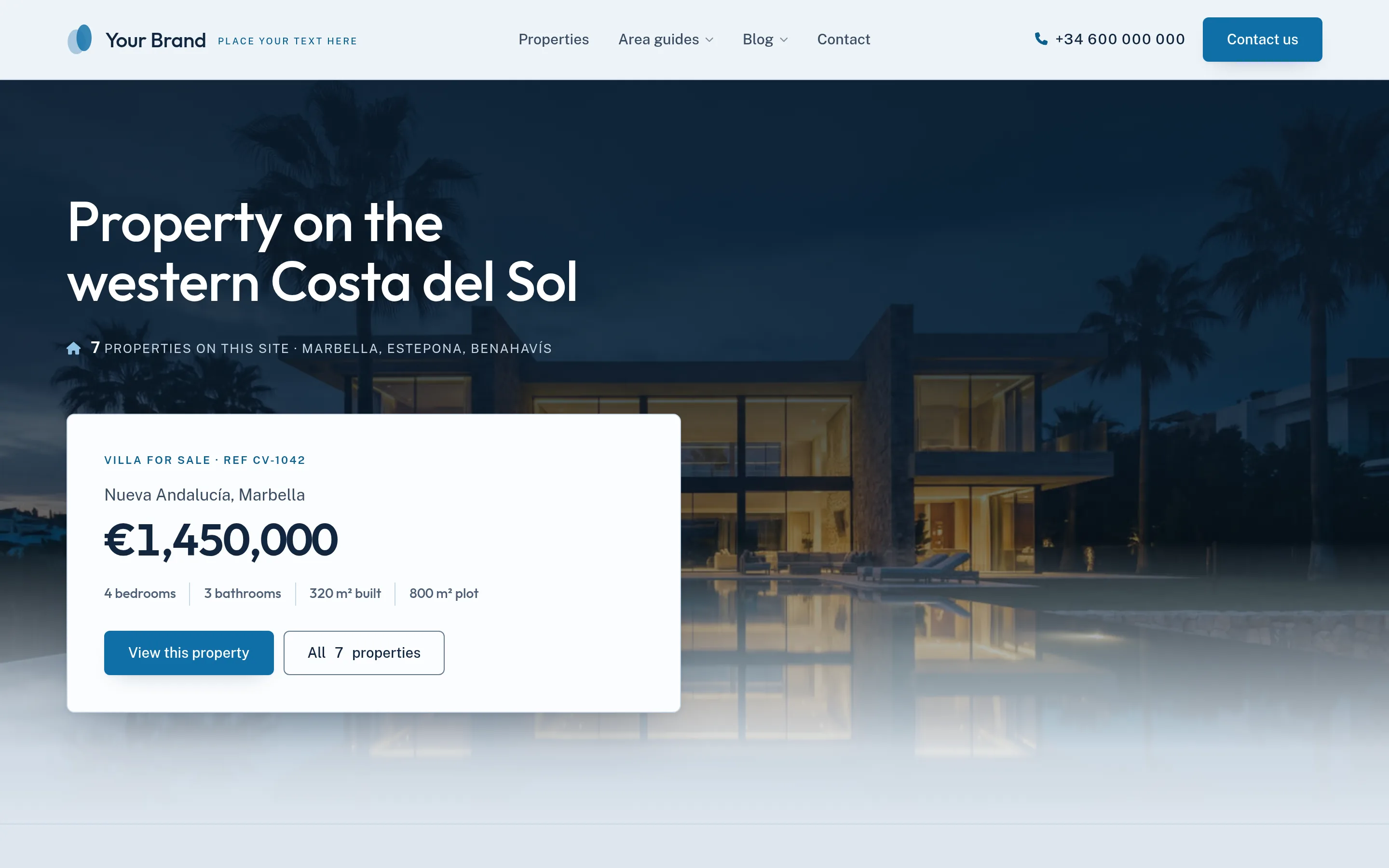 Continental template, home page on a desktop screen
