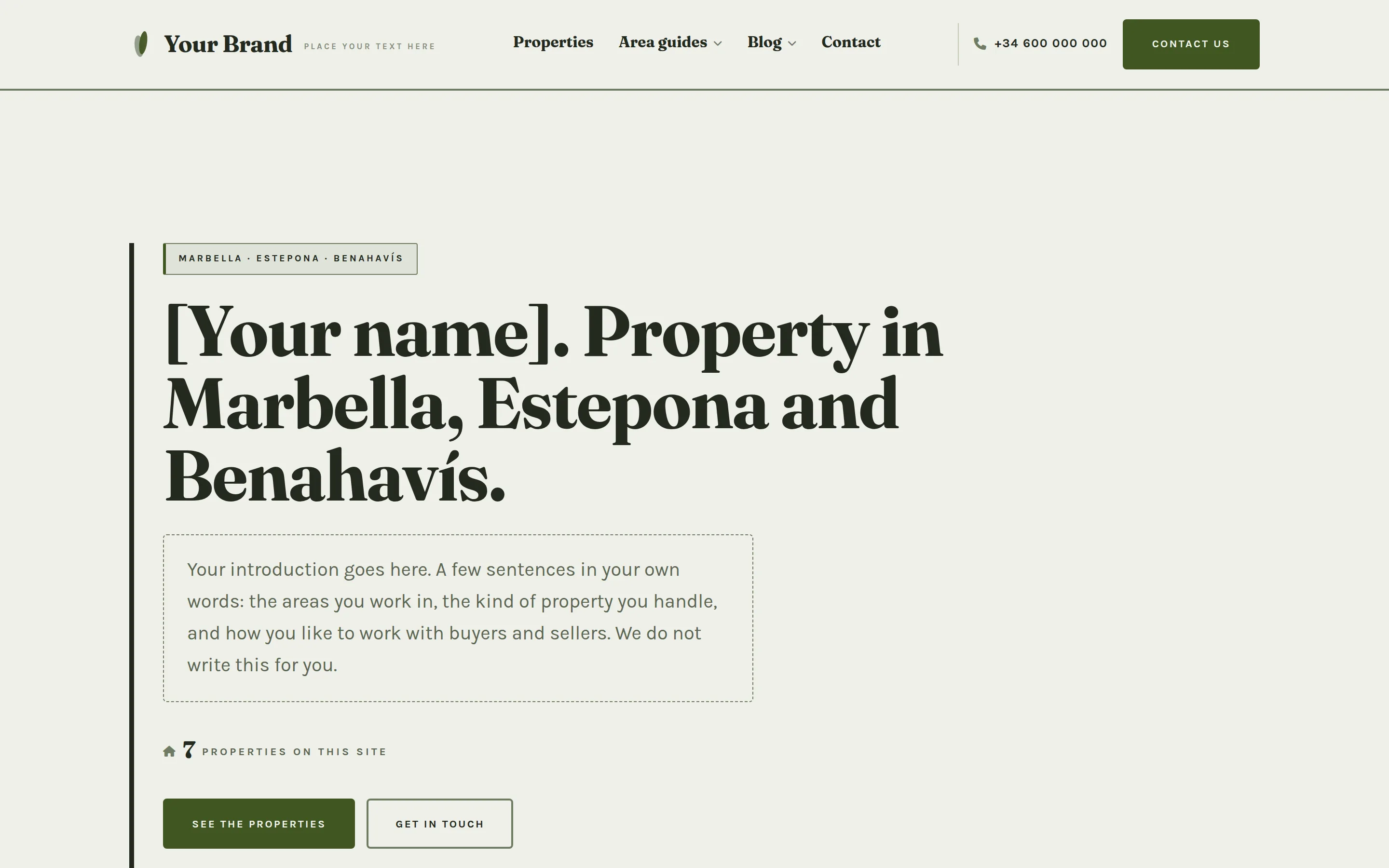 Heritage template, home page on a desktop screen
