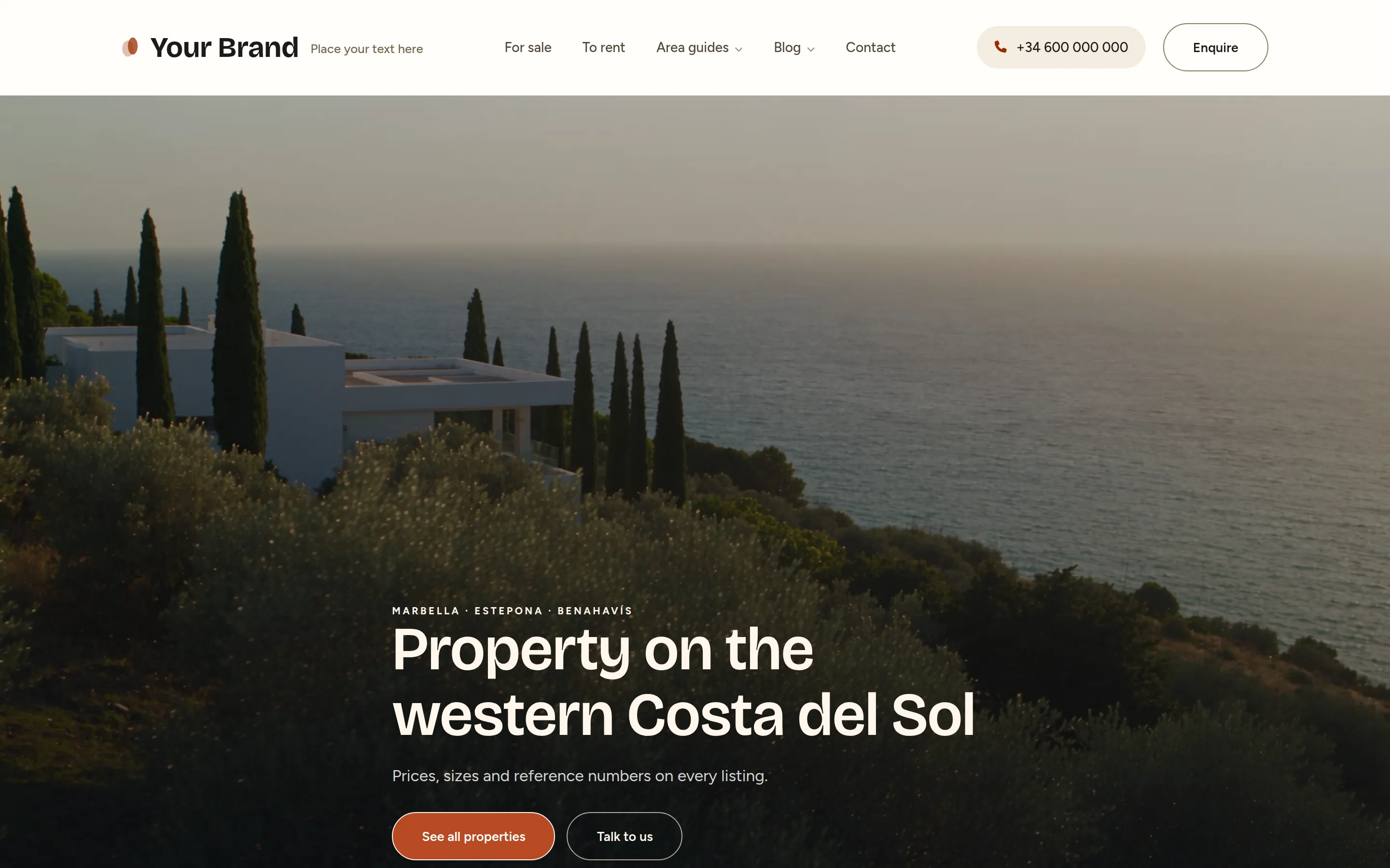 Solaz template, home page on a desktop screen