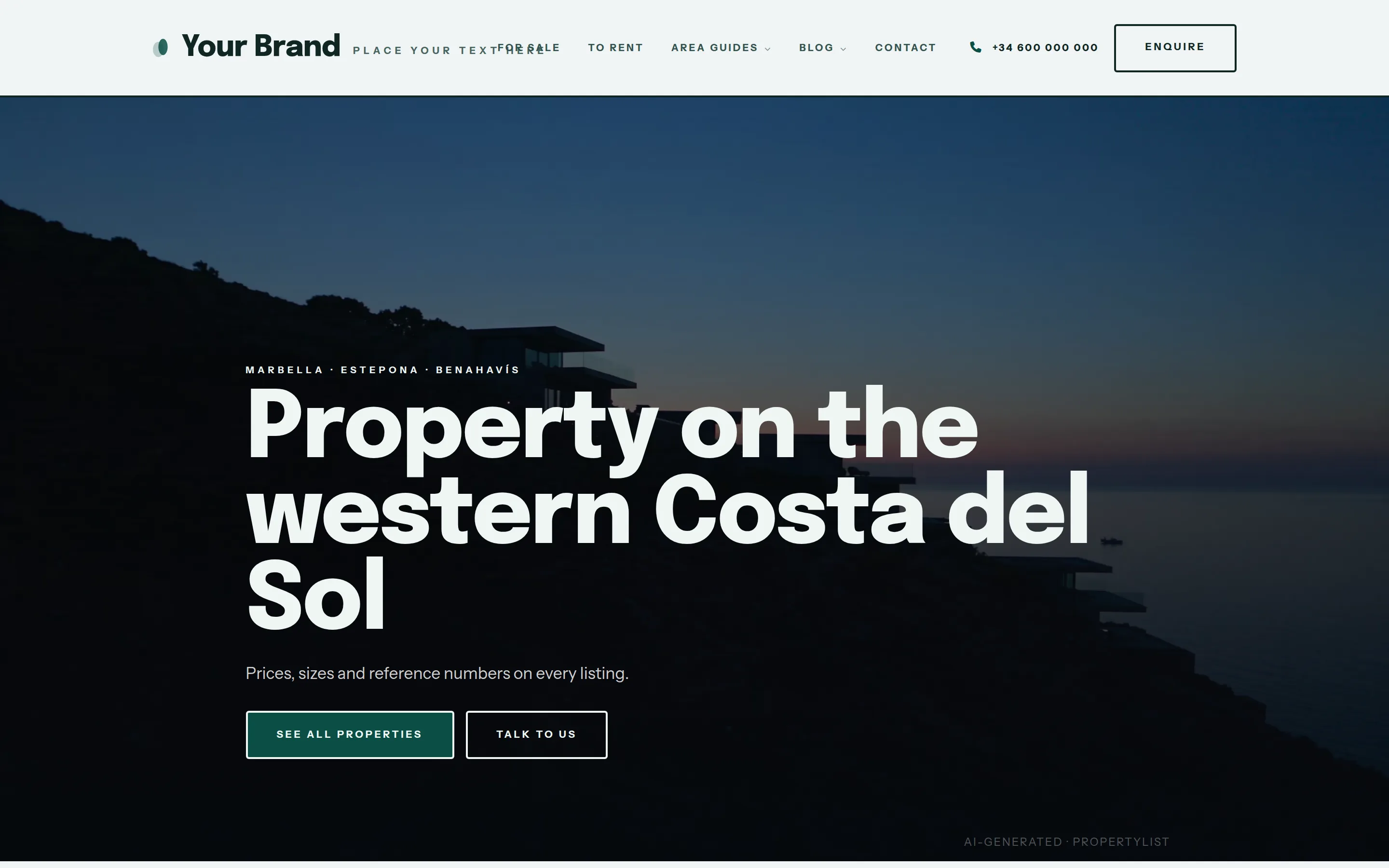 Faro template, home page on a desktop screen